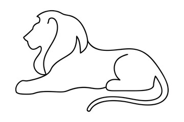 Minimalist continuous line drawing a reclining lion with a mane animal