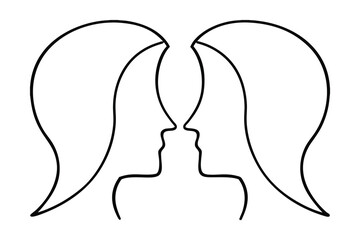 Minimalist continuous line drawing two faces in profile facing each other abstract