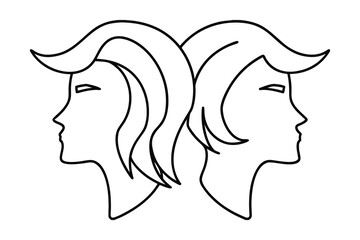 Minimalist continuous line drawing two profiles facing opposite directions face