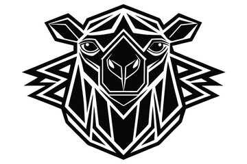 Geometric camel head shines with bold black and white tribal tattoo styling