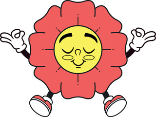 Cheerful flower character meditating vector illustration