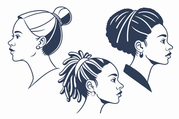 Minimalist Women's Hairstyle Vector Pack - UI Avatar Silhouettes for Digital Design