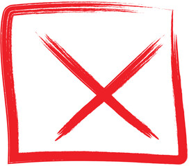 Red x mark drawn inside a square box isolated on white background new 2025 trendy unique