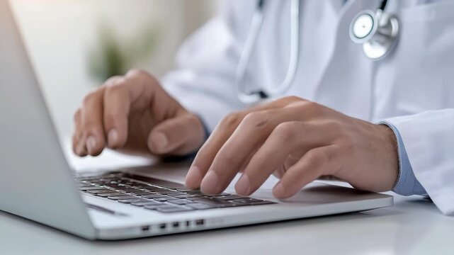 Doctor computer duty: record input, patient history, platform navigation, care update, tool integration, medicine strategy, treatment plan, information system, workflow pattern, health review, data