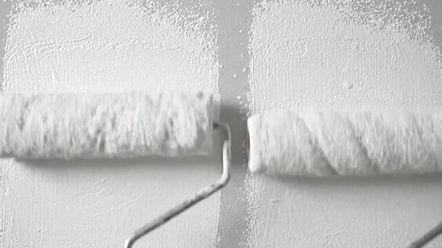 Two patches of white paint with different textures on a gray surface