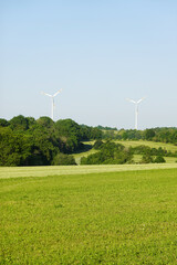 Fototapeta premium A wind farm in Schwaebische Alb region, Germany, Baden Wuerttemberg