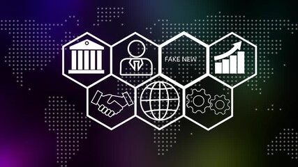 A Concept fake news button in German on a futuristic , wave digital data flow. Seamless loop technology network background concept .4k video animation . - Powered by Adobe