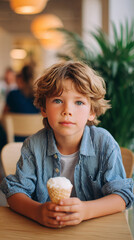 Naklejka premium little boy eating ice cream