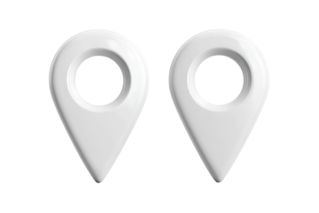 Pair of white map pin icons isolated on transparent background