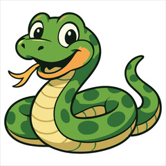 Fototapeta premium Green snake cartoon vector illustration cute reptile character