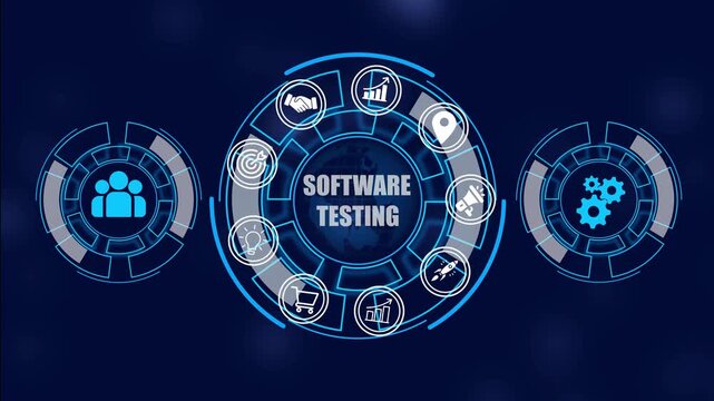 Business, technology, internet and network concept. Coach motivates to career growth. Personal development, personal and career growth "SOFTWARE TESTING, online marketing management concept
