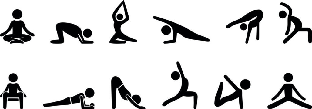Yoga Poses with Stick Figures Demonstrating Different Asanas for Fitness and Wellness