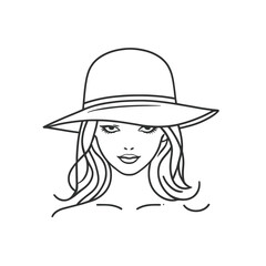 Woman Hat Outline Icon. Woman Hat Line Art Logo. Vector Illustration