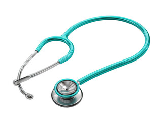 Teal medical stethoscope, curved, with a silver-toned diaphragm