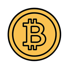 Obraz premium Bitcoin cryptocurrency coin in minimalist design with yellow background Digital Coin Icon