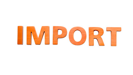 Isolated orange word 'Import' on a transparent background. Concept for international trade, economy, and supply chain.