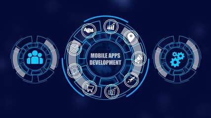 Business, technology, internet and network concept. Coach motivates to career growth. Personal development, personal and career growth "MOBILE APPS DEVELOPMENT, online marketing management concept
