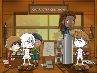 Crianças criando personagens