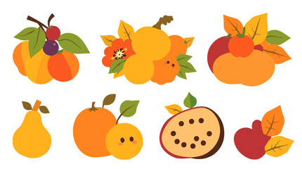 Autumnal fruit and vegetables arranged in a decorative display.