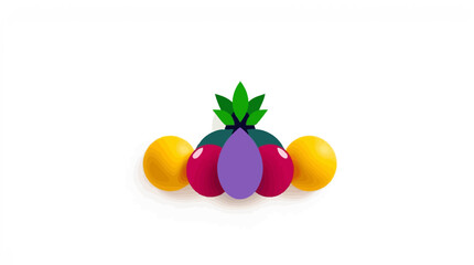 A minimalist graphic design featuring stylized fruit, arranged symmetrically against a white background.
