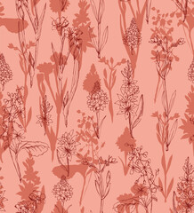 Fototapeta premium PrintFloral Sketch A Detailed Botanical Illustration on a Peach Backdrop