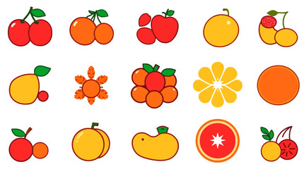 Colorful fruit icons in a variety of shapes and styles.