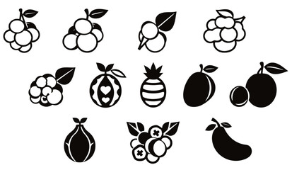 Black and white fruit icons arranged in a grid pattern.