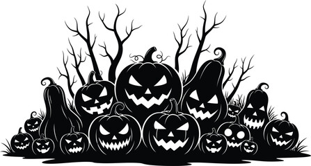 Halloween silhouette vector design vector art of silhouette of carved pumpkins for halloween, isolated on white background eps