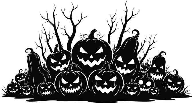 Halloween silhouette vector design vector art of silhouette of carved pumpkins for halloween, isolated on white background eps