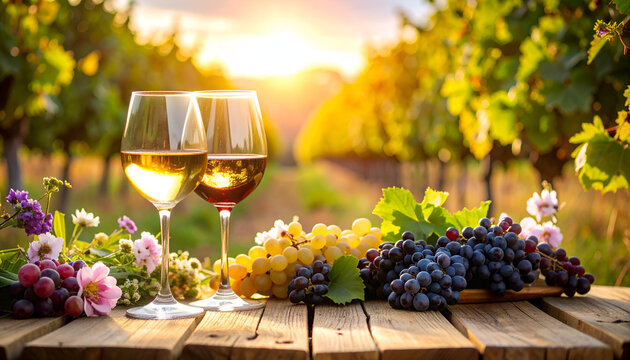 Sunset Wine Tasting Vineyard. - Powered by Adobe