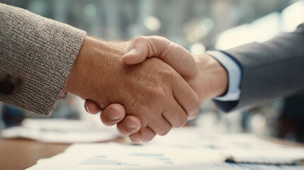 Two Business People's Handshake, Symbolizing Agreement and Partnership, In Office