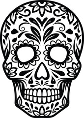 Hispanic heritage month usa silhouette vector art of ornate sugar skull isolated on white background, a traditional symbol of the day of the dead celebration in mexico eps