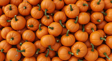 Obraz premium A high angle shot of many small pumpkins with green stems filling the entire frame of the image shot