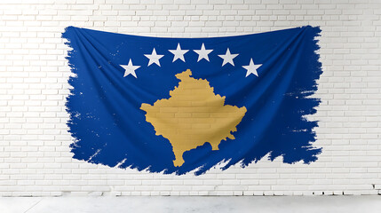 Grunge flag of kosovo is painted on old brick wall, patriotic background
