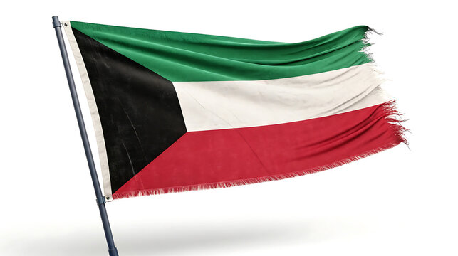 Kuwaiti flag waving in the wind isolated on white background