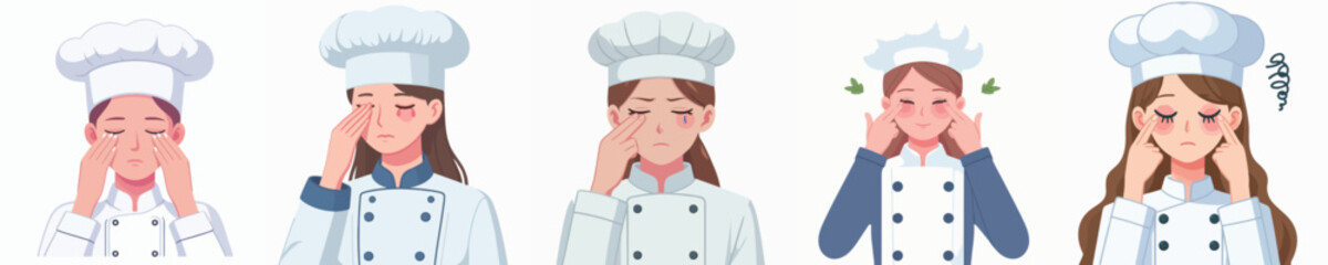 vector character of female chef having sore eyes
