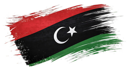 Libyan flag painted with brush strokes isolated on white background