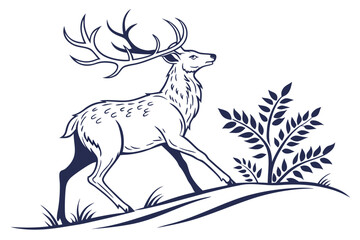 Minimalist Deer Silhouette - Elegant Vector Wildlife with Detailed Antlers