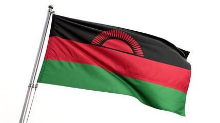 Malawi flag waving in the wind against a bright white background, isolated