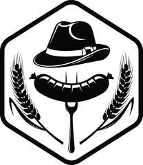 Oktoberfest silhouette design vector art of oktoberfest themed design isolated on white background featuring a traditional hat, sausage on a fork, and wheat stalks for a festive celebration eps