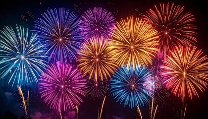 Naklejka premium Fireworks Show with Multicolored Bursts