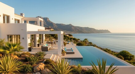 Fototapeta premium Beautifully crafted modern house design with pool, exterior visualization
