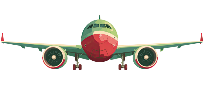 Front view of a stylized passenger jet