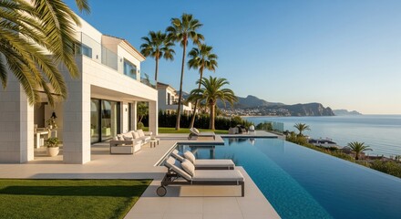 Fototapeta premium Beautifully crafted modern house design with pool, exterior visualization