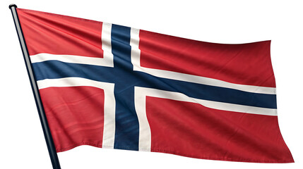 Waving norwegian flag isolated on white background, a symbol of national identity