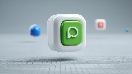 3D smartphone screen shows chat bubble and notification icon for urgent alerts