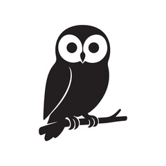 Black and white owl on a branch silhouette
