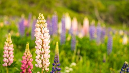 Lupine field colorful blossoms
