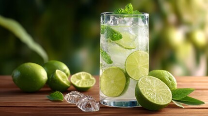 glass of water with lime and mint, Generative AI,