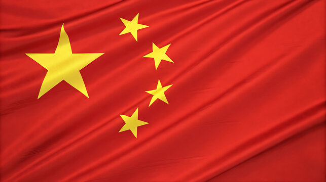 A waving chinese flag with golden stars, a symbol of the peoples republic - Powered by Adobe